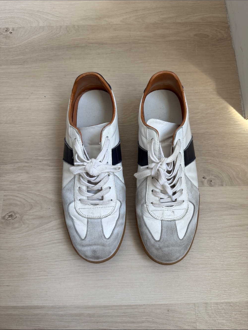 Beckett Simonon Men's White Leather & Suede Sneakers with Black Stripe